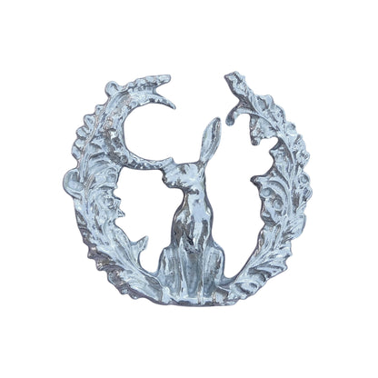Hare Brooch (Woodland Glade, Front View), Handcast Pewter, Polished Finish