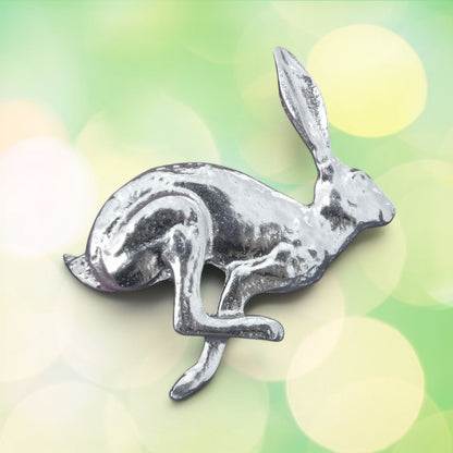 Hare Brooch (Running), Handcast Pewter, Polished Finish