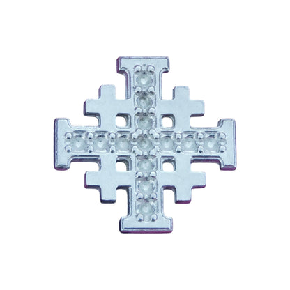 Jerusalem Cross Brooch (Dimpled Design), Handcast Pewter, Polished Finish