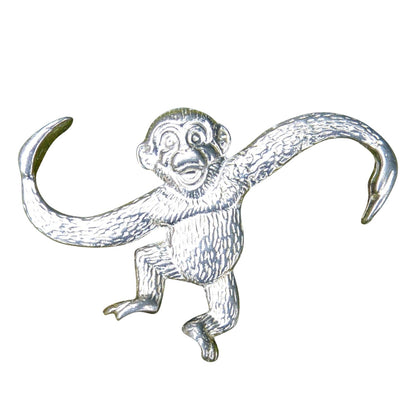 Monkey Brooch, Handcast Pewter, Polished Finish