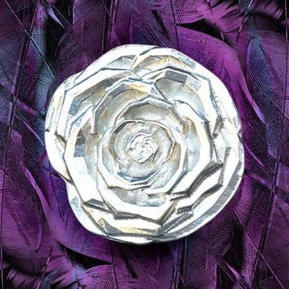 Rose Brooch, Handcast Pewter, Polished Finis