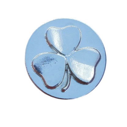 Round Shamrock Brooch, Handcast Pewter, Polished Finish