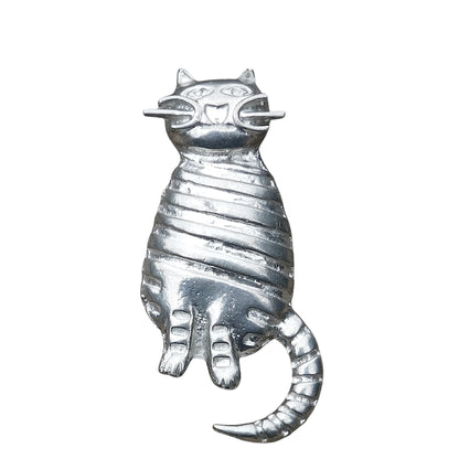 Cat Brooch, (Striped Design), Handcast Pewter, Polished Finish