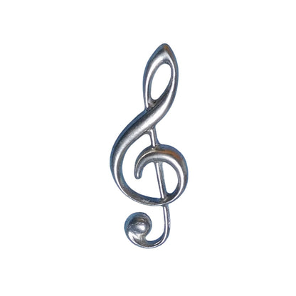 Treble Clef Brooch, Handcast Pewter, Polished Finish