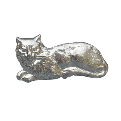Cat Brooch (Lying Design), Handcast Pewter, Polished Finish