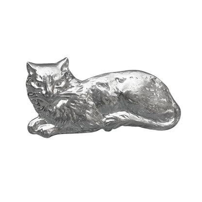 Cat Brooch (Lying Design), Handcast Pewter, Polished Finish