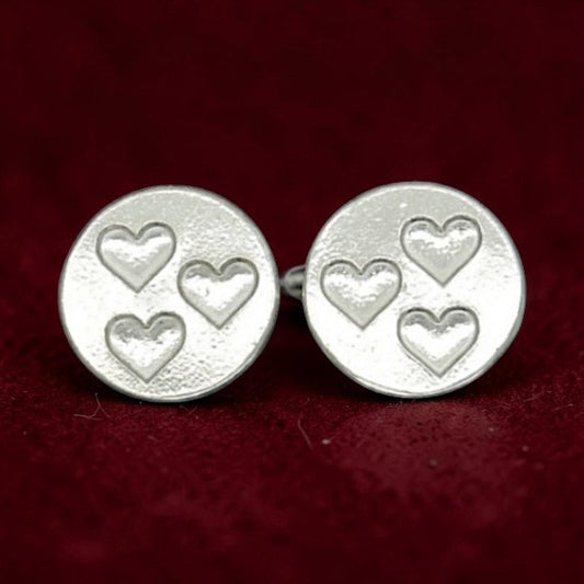 Three Heart Cufflinks, Handcast Pewter Cufflinks, Polished Finish
