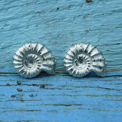 Ammonite Cufflinks (Fossil Design), Handcast Pewter Cufflinks, Polished Finish