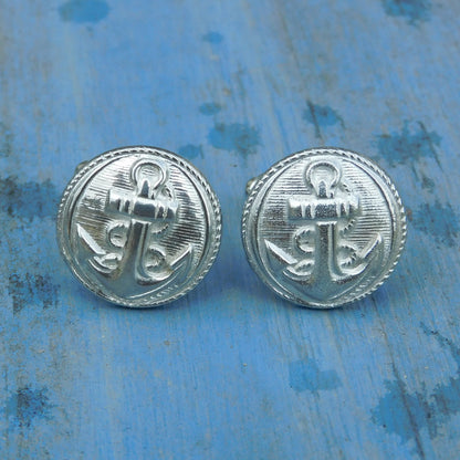 Anchor Cufflinks (Nautical Design), Handcast Pewter Cufflinks, Polished Finish