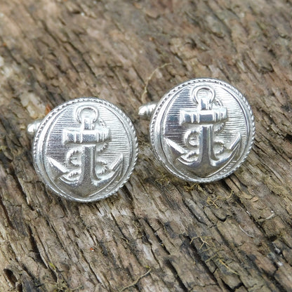 Anchor Cufflinks (Nautical Design), Handcast Pewter Cufflinks, Polished Finish