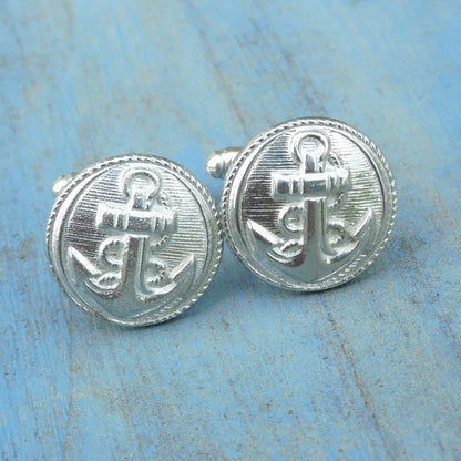 Anchor Cufflinks (Nautical Design), Handcast Pewter Cufflinks, Polished Finish