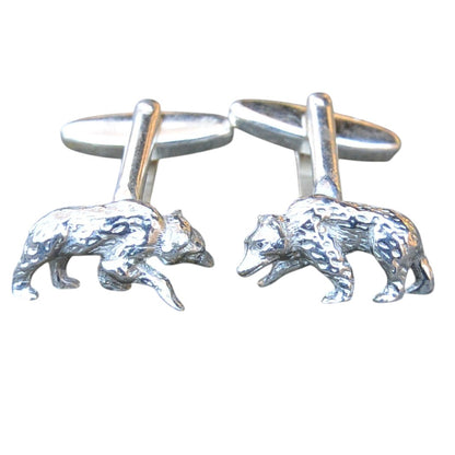 Bear Cufflinks, Handcast Pewter Cufflinks, Polished Finish