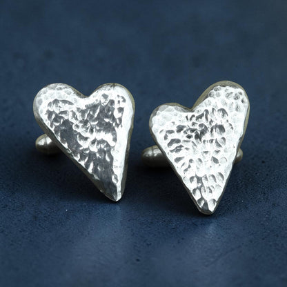 Hammered Heart Cufflinks (Large Design), Handcast Pewter Cufflinks, Polished Finish