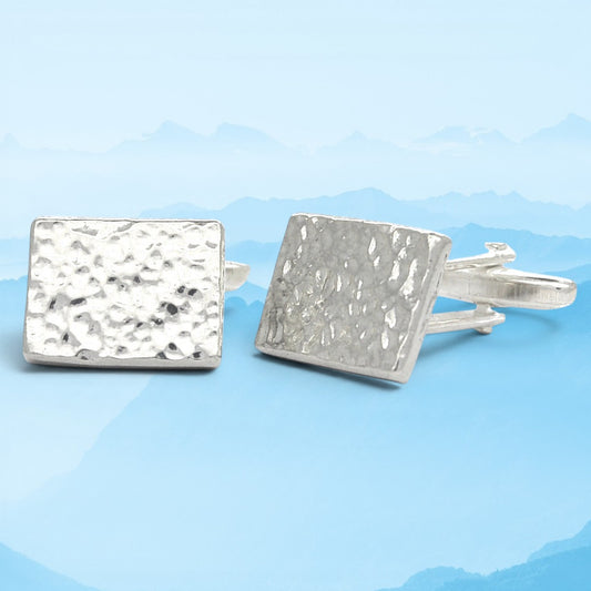 Hammered Rectangle Cufflinks, Handcast Pewter Cufflinks, Polished Finish
