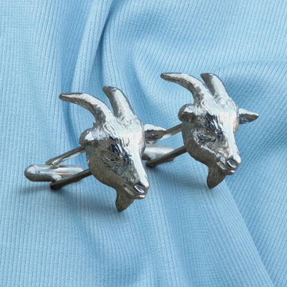 Goat Cufflinks (Larger Design), Handcast Pewter Cufflinks, Polished Finish