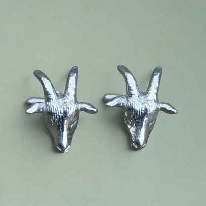 Goat Cufflinks (Larger Design), Handcast Pewter Cufflinks, Polished Finish