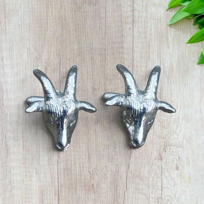 Goat Cufflinks (Larger Design), Handcast Pewter Cufflinks, Polished Finish