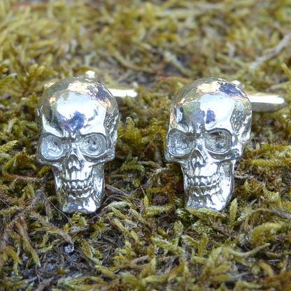 Gothic Skull Cufflinks, Handcast Pewter Cufflinks, Polished Finish