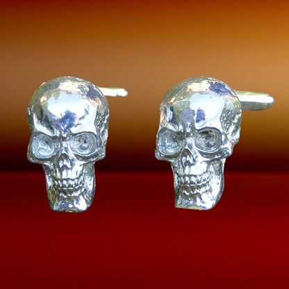 Gothic Skull Cufflinks, Handcast Pewter Cufflinks, Polished Finish