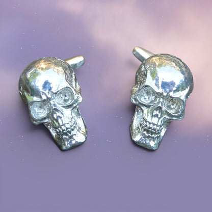 Gothic Skull Cufflinks, Handcast Pewter Cufflinks, Polished Finish