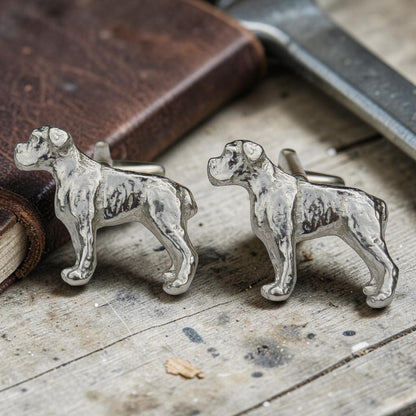 Boxer Dog Cufflinks, Handcast Pewter Cufflinks, Polished Finish