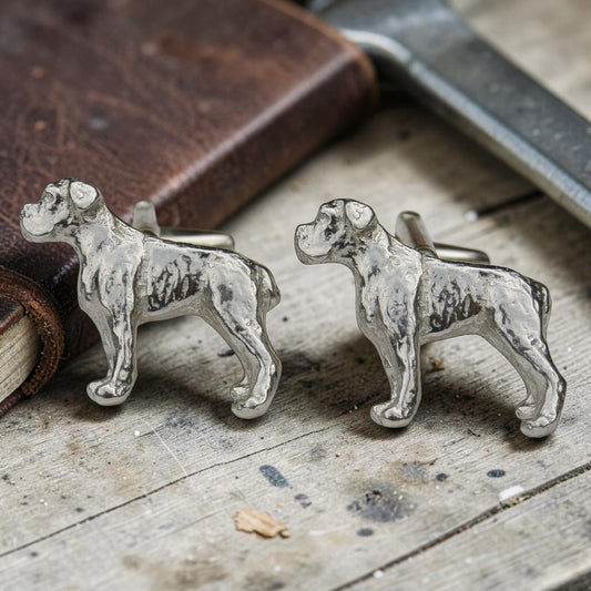 Boxer Dog Cufflinks, Handcast Pewter Cufflinks, Polished Finish