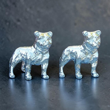 Bulldog Cufflinks, Handcast Pewter Cufflinks, Polished Finish