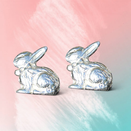 Rabbit Cufflinks (Facing Left), Handcast Pewter Cufflinks, Polished Finish