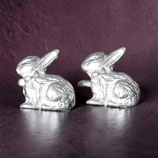 Rabbit Cufflinks (Facing Left), Handcast Pewter Cufflinks, Polished Finish