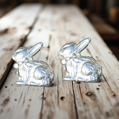 Rabbit Cufflinks (Facing Left), Handcast Pewter Cufflinks, Polished Finish