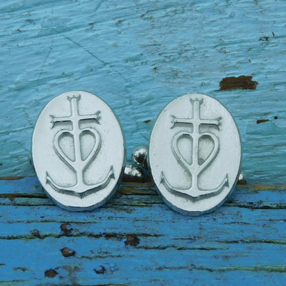 Camargue Cross Cufflinks, Handcast Pewter Cufflinks, Polished Finish