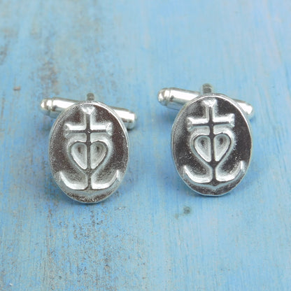 Camargue Cross Cufflinks, Handcast Pewter Cufflinks, Polished Finish