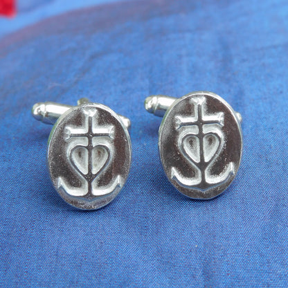 Camargue Cross Cufflinks, Handcast Pewter Cufflinks, Polished Finish