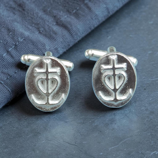 Camargue Cross Cufflinks, Handcast Pewter Cufflinks, Polished Finish