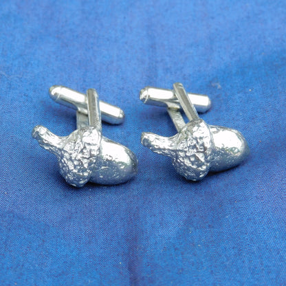 Acorn Cufflinks (Hand-Carved Design), Handcast Pewter Cufflinks, Polished Finish