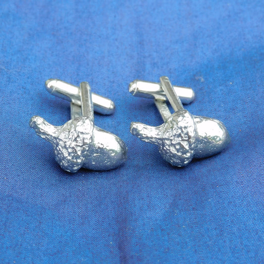Acorn Cufflinks (Hand-Carved Design), Handcast Pewter Cufflinks, Polished Finish