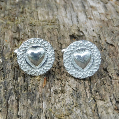 Celtic Heart Cufflinks, Handcast Pewter Cufflinks, Polished Finish