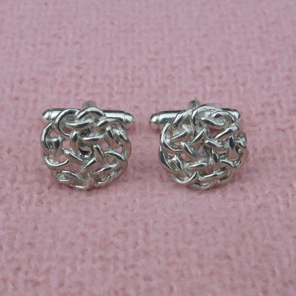 Circular Celtic Knot Cufflinks, Handcast Pewter Cufflinks, Polished Finish
