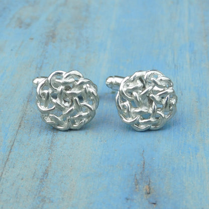 Circular Celtic Knot Cufflinks, Handcast Pewter Cufflinks, Polished Finish