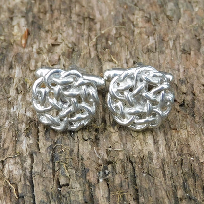 Circular Celtic Knot Cufflinks, Handcast Pewter Cufflinks, Polished Finish