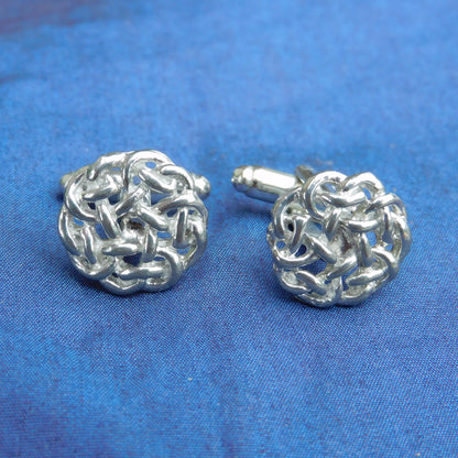 Circular Celtic Knot Cufflinks, Handcast Pewter Cufflinks, Polished Finish