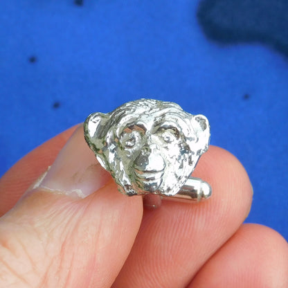 Chimpanzee Cufflinks, Handcast Pewter Cufflinks, Polished Finish