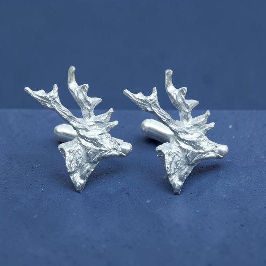 Stags Head Cufflinks, Handcast Pewter Cufflinks, Polished Finish
