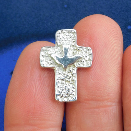 Cross and Dove Cufflinks, Handcast Pewter Cufflinks, Polished Finish