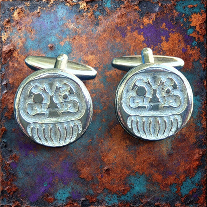 Daruma Cufflinks, Handcast Pewter Cufflinks, Polished Finish