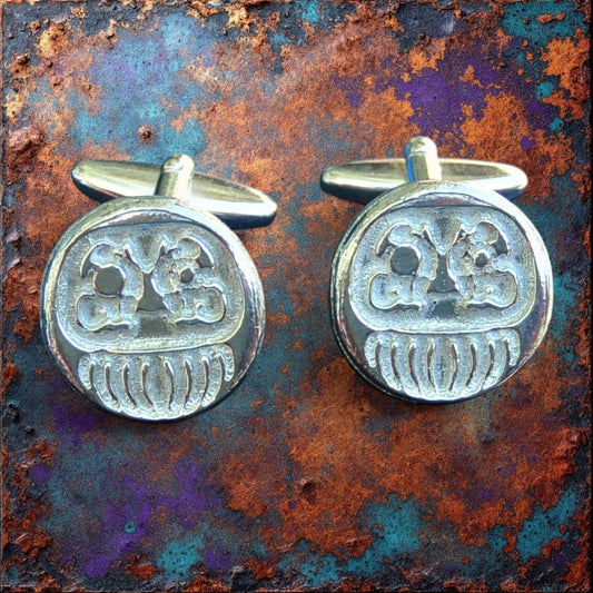 Daruma Cufflinks, Handcast Pewter Cufflinks, Polished Finish