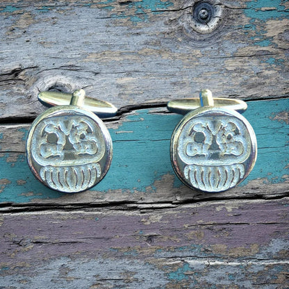 Daruma Cufflinks, Handcast Pewter Cufflinks, Polished Finish