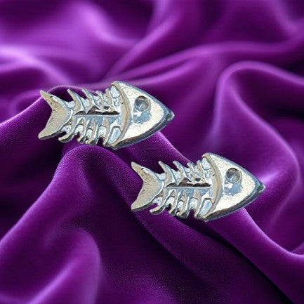 Fish Skeleton Cufflinks, Handcast Pewter Cufflinks, Polished Finish