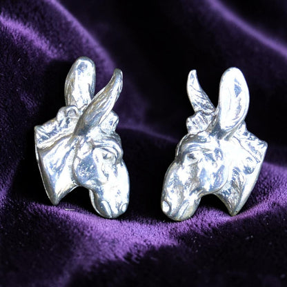 Donkey Head Cufflinks, Handcast Pewter Cufflinks, Polished Finish