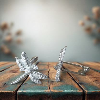 Dragonfly Cufflinks (3D Design), Handcast Pewter Cufflinks, Polished Finish